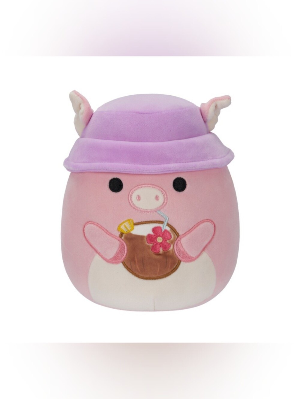 Squishmallows Pink Purple Pig Plush with Coconut Drink